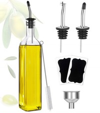 Olive Oil Dispenser Bottle 17oz/500 ml, with 2 Stainless Steel Pourers 2 Labels