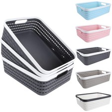 CertBuy 3 Pack Plastic Storage Baskets 14 x 10 x 4.5 Inch, Large Weave Storag...