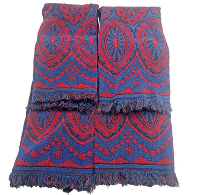 Vintage Martex Towels 4 Pc Hand Towel Lot Red Blue Paisley Fringe 1970s USA