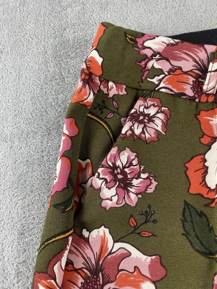 Pantalones para mujer XOXO talla 6 verde rosa floral acampanados informales C41 Foto 3 de 4