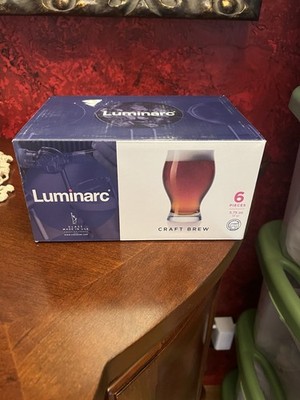 Craft Brew Glasses Luminarc Set Of 6 NIB 3.75  Tall Beer Tasting USA