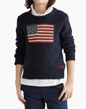 Ralph Lauren RL Polo American Flag Navy Crewneck Sweater Youth Kids Sz XL 18-20