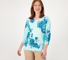 Isaac Mizrahi Live Women's Top Plus Sz Sweater 2X Floral Print Blue A572625