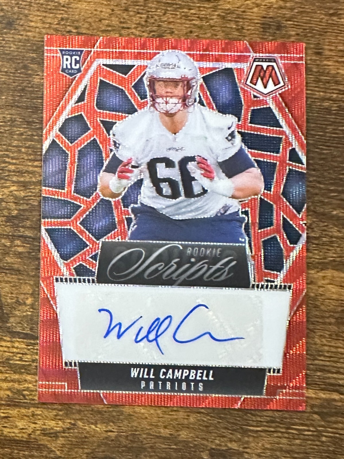 2025 Panini Mosaic Rookie Scripts Red Wave #7 Will Campbell RC #X16626
