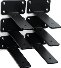 6 Pack 4 inch Black Hidden L Shelf Bracket 1/5 inch Thick Iron Floating