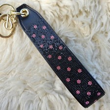 Victoria's Secret rhinestone wristlet strap keychain in Black Polka Dot