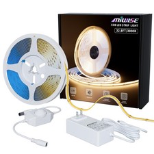 MIWISE 32.8ft 3000K COB LED Strip Light, CRI 90 Warm White, Dimmable 24V