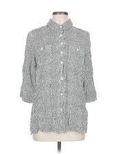 French Dressing Jeans Women Silver 3/4 Sleeve Button-Down Shirt 12