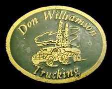 RG26117 VINTAGE 1980s DON WILLIAMSON TRUCKING BRASSTONE OILFIELD BUCKLE