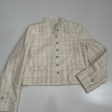 ZARA Tweed Cropped Jacket Blazer Cream Size Small Elegant Classic Structured