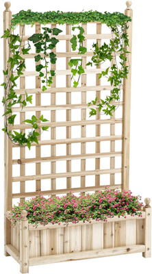 Garten Pflanzgefäße mit Rankgitter für Kletterreben, Holz-Hochbeete für Garten,