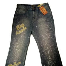 CREST Jeans  sz 15/16  Glitter/Painted Detail  Flare Hem  New York Big Apple NWT