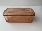 Federal Glass Pink Toned Ribbed Refrigerator Dish with Lid Vintage MCM