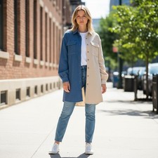 Nasty Gal Collection Colorblock Corduroy Shacket Shirtdress Blue Grey Women Sz 2