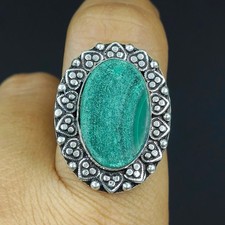 Natural Green Aventurine Gemstone Handmade 925 Sterling Silver Ring Size-9 US