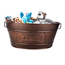 Indestructible Metal Dog Toy Bin - Copper Galvanized Storage Antique Copper