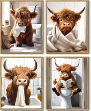 Drsoum Cute 8''x 10'', highland cow, Brown Framed 