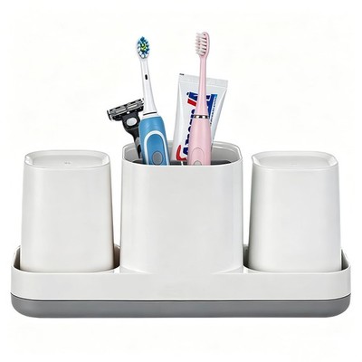 Toothbrush Holder with Cups and Toothpaste Organizer, Bathroom Storage for El...