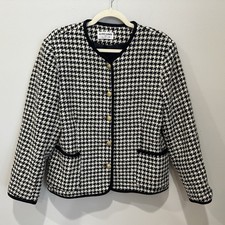 Vtg Alfred Dunner Wool Houndstooth Woman Sz 14 Blazer Jacket Classic Old Money
