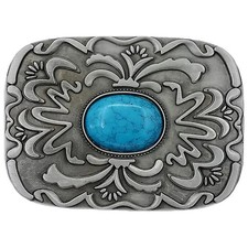 Silver Gray With Turquoise Center Belt Buckle Western Cowboy Floral Cowgirl