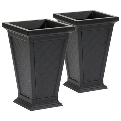 FCMP Outdoor Modemmo Self-Watering Planter, Argyle Pattern, Black, Set of 2