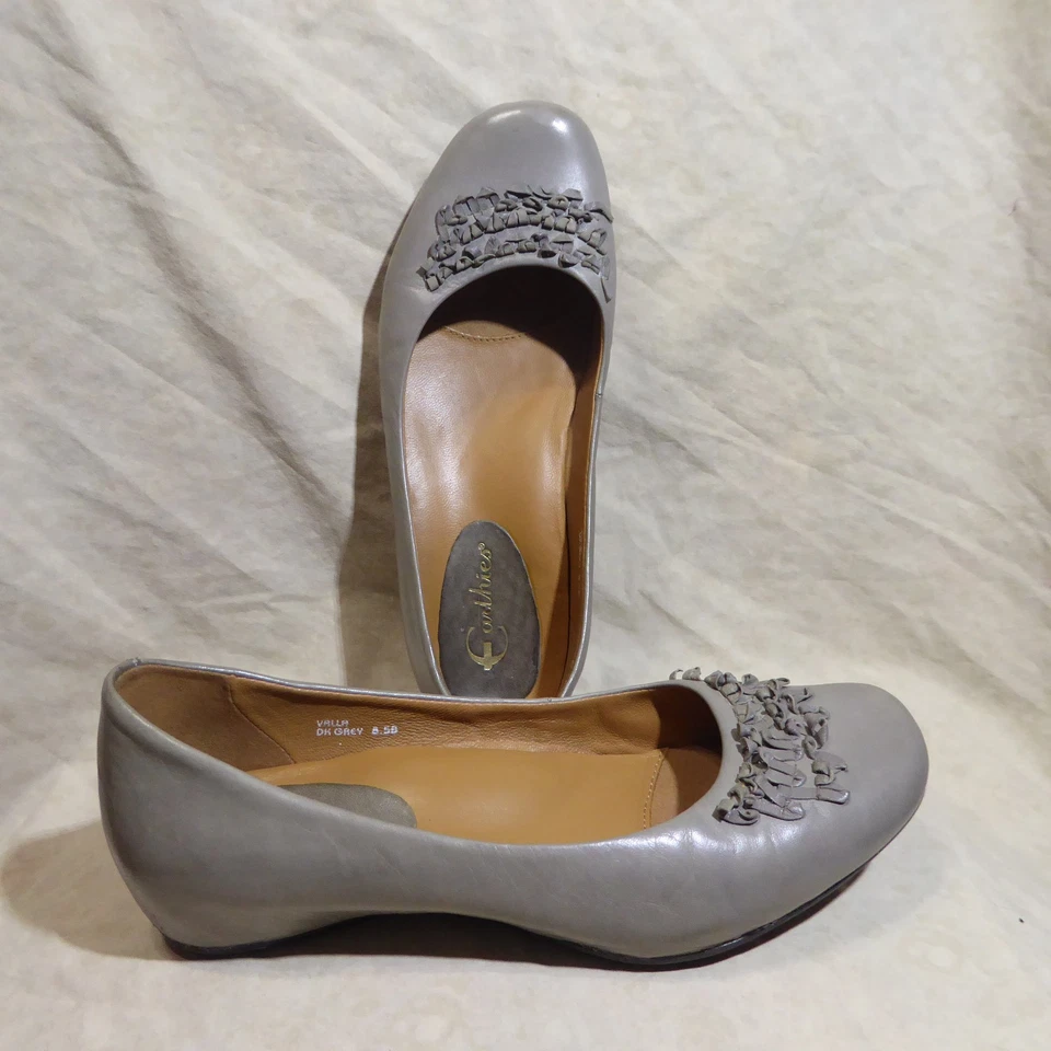 🩰 Earthies скрытые каблуки балетки размер 8,5 M олова серый кожаный; акценты - Изображение 2 из 4