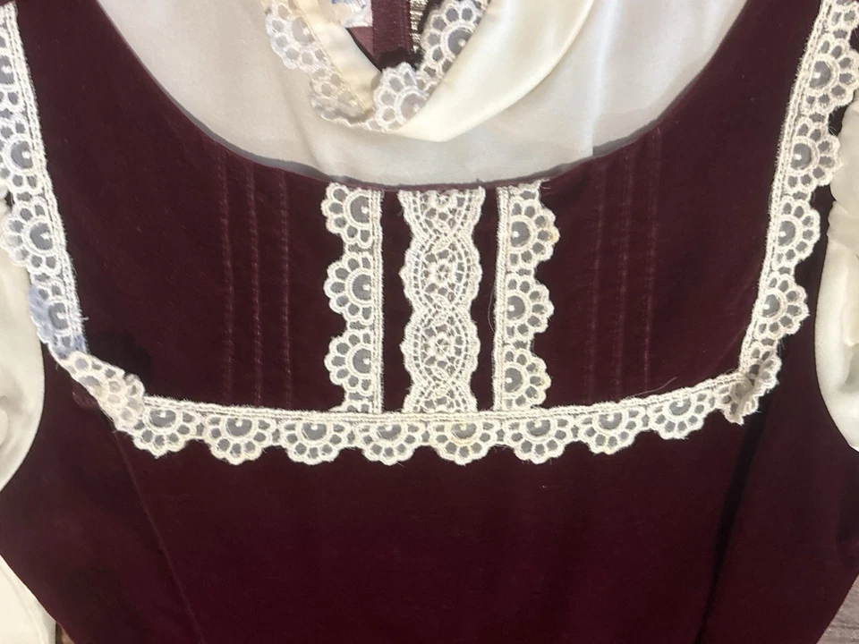 Vestido Vintage Bonnie Jean Niñas Talla 7 Borgoña Terciopelo Navidad Vacaciones Escuela Foto 4 de 4