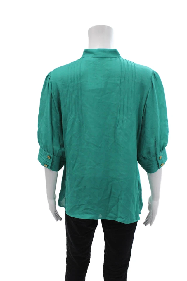Blusa Walter Mujer Seda Plisada Detalle Volantes Manga Corta Verde Talla 10 Foto 3 de 4