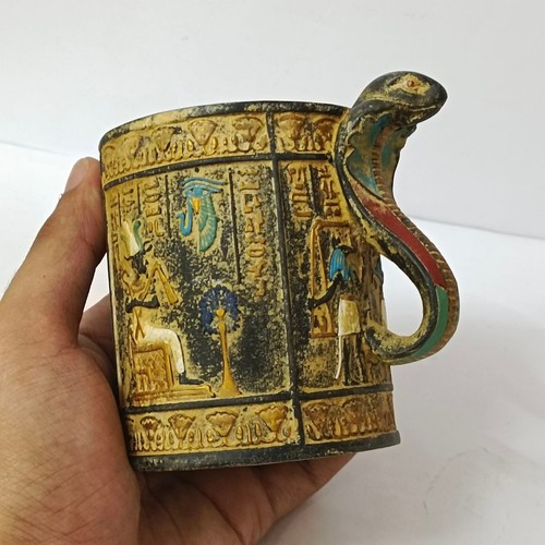 Ancient Egypt style mug with pharaohs, hieroglyphs, cobra handle, vintage look. - Picture 8 of 10