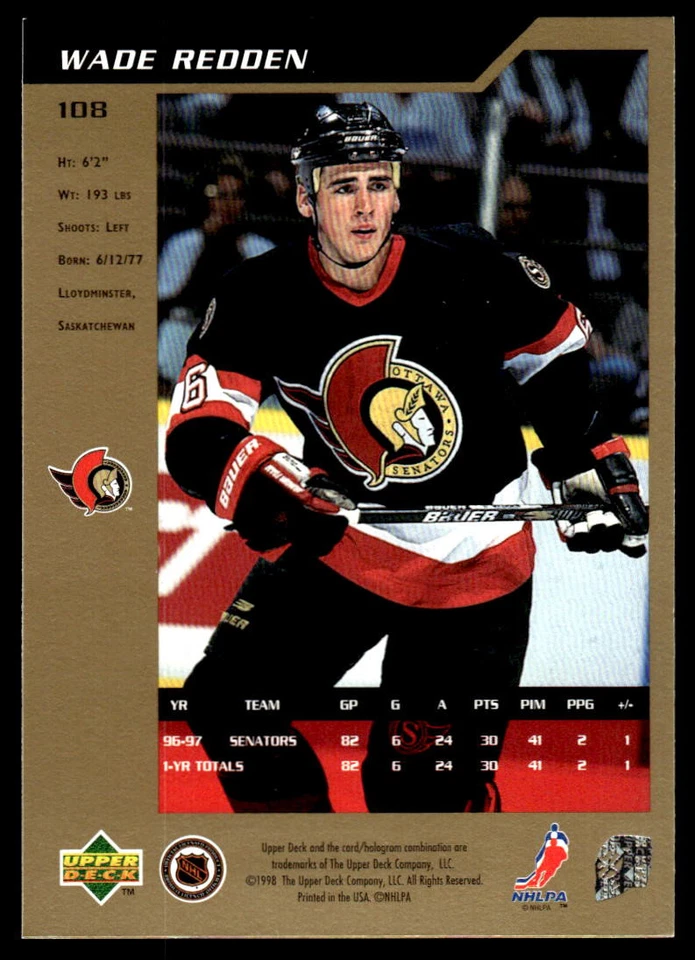 1997-98 SP Authentic #108 Wade Redden Ottawa Senators Hockey Card - Image 2 of 2