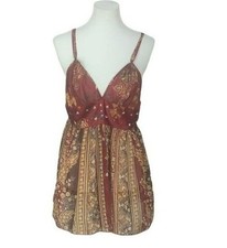 Seductive Wear By Cinema Etoile Burgundy Gold Paisley Babydoll Slip Dress Medi