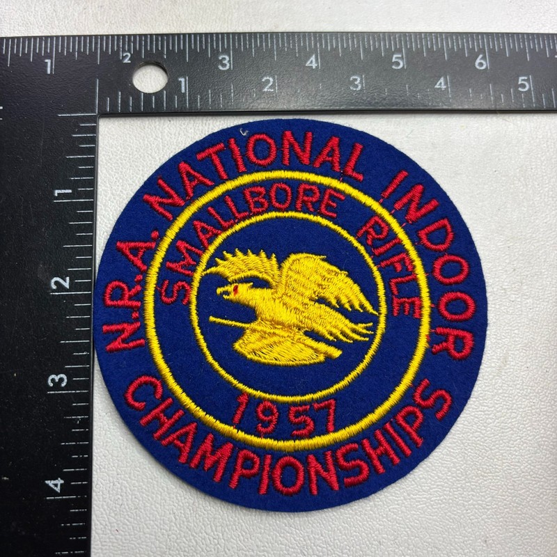 Vtg 1957 NRA NATIONAL INDOOR CHAMPIONSHIPS SMALLBORE RIFLE Gun Shoot Patch 67D8