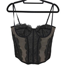 Urban Outfitters Modern Love Corset Bra Top Small Black Lace Mesh Goth Bustier