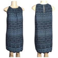 LOFT AZTEC PRINT SCALLOP HEM SHIFT DRESS SZ 10P BOHO