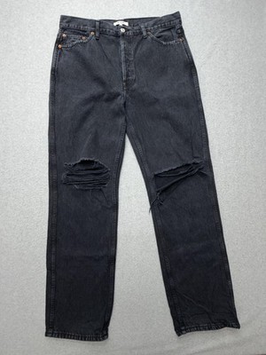 RE/DONE Jeans Mens 32x31 Gray Washed Black Straight Distressed Button Fly Denim