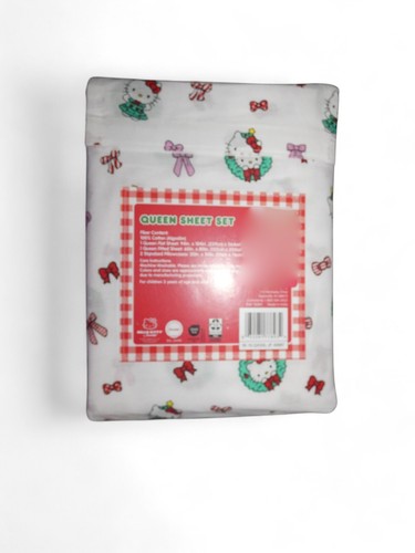 Hello Kitty Queen Sheet Set Christmas 100% Cotton 3 Piece Set Brand New - Imagen 3 de 3
