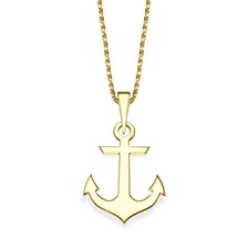 14K Yellow Gold Golden Anchor Pendant  Necklace for girls