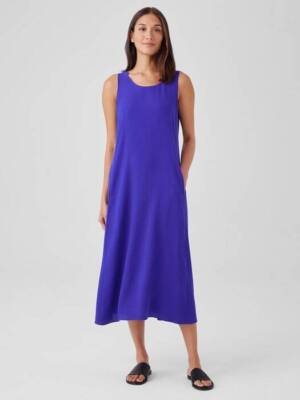 NWT Eileen Fisher XXS Blue Violet Silk Georgette Crepe Scoop Neck Dress |  eBay