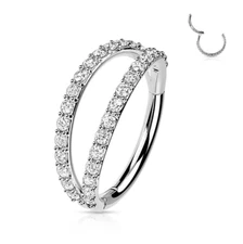 17G Double Line CZ Cartilage Hoop Nose Rings Helix Daith Conch Piercing Earrings