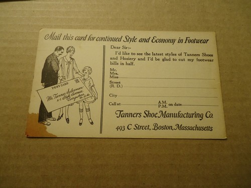 Ad postcard Tanners Shoe Manufacturing Co BOSTON MASS circa 1940's - Picture 2 of 2