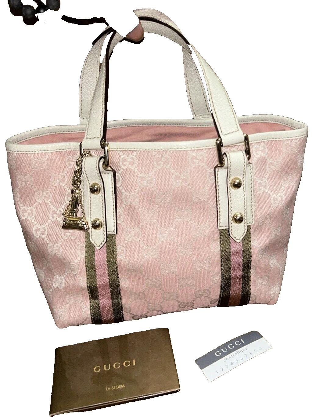 BORSA TOTE BAG GUCCI ROSA GG TELA E PELLE USATA MINI JOLICOEUR WEB