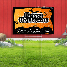 Happy Halloween banner with scary pumpkins indoor outdoor yard sign