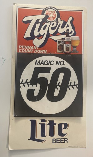 1984 DETROIT TIGERS MILLER LITE 17”x9” PENNANT COUNT DOWN WORLD SERIES - Creases