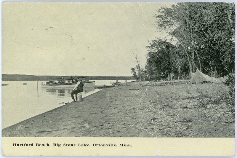 Antique 1914 Postcard Man on Can at Hartford Beach Big Stone Lake Ortonville MN