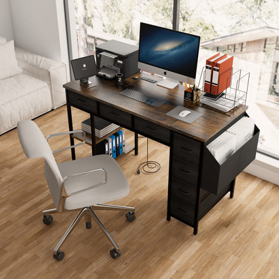 47'' Computer Desk w/ 7 Drawers,Extra Large Side Pocket,Power Outlets for Office
