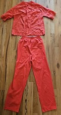 Vtg Vanity Fair Red Nylon Tricot Lace Pajama Set Shirt Top Pants Size 32 Small