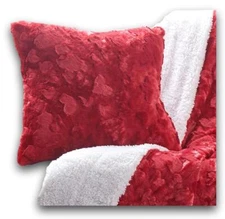 DaDa Bedding Romantic Red Hearts Lovely Soft Faux Fur Pillow Cover Case