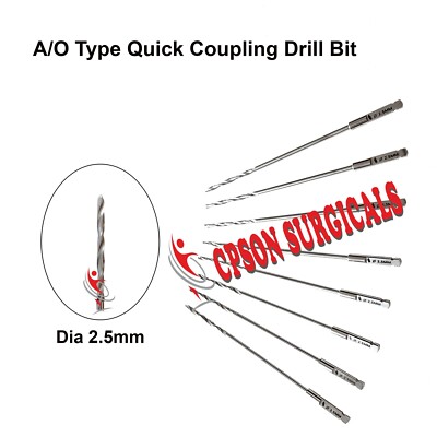 Quick Coupling Drill Bit 2.5mm Length 130mm Veterinary Instrument SS