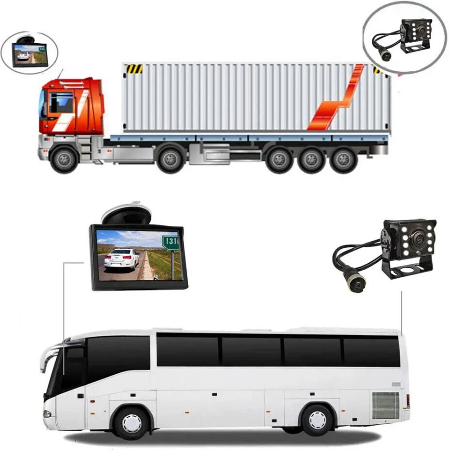 12V-24V 4PIN Truck Caravan IR Rear View Reverse Backup Camera + 5" Car Monitor - Image 3 of 4
