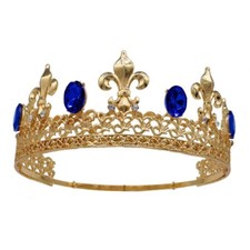 Crown Crystal Rhinestone Tiaras Bridal Headdress King Wedding Gold Blue
